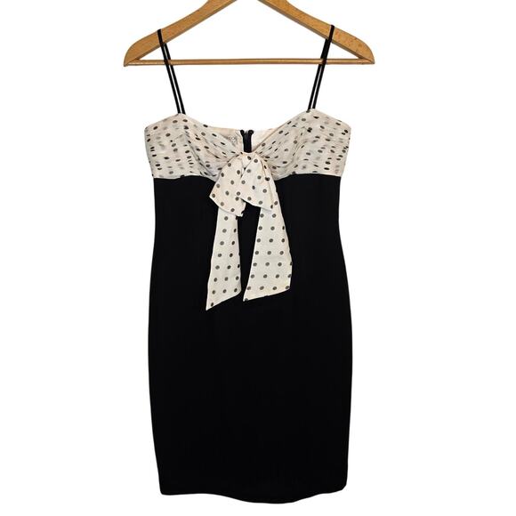 Vtg Maggy London Polka Dot Sweetheart Pencil Dress Tie Front Silk Event 8 Prep - Picture 1 of 8
